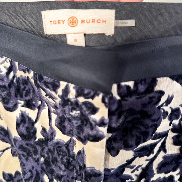 Tory Burch Dayton Floral Velvet Pants Size 8 Ivory Purple Flocked - Picture 5 of 16